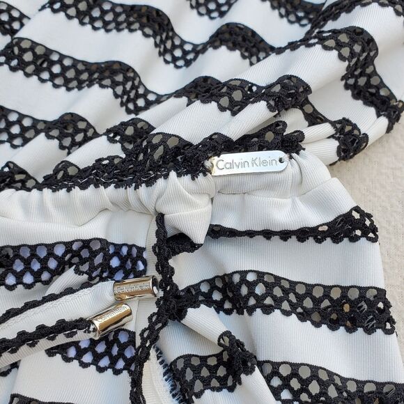Calvin Klein black and white striped swim suit cover - Picture 5 of 13